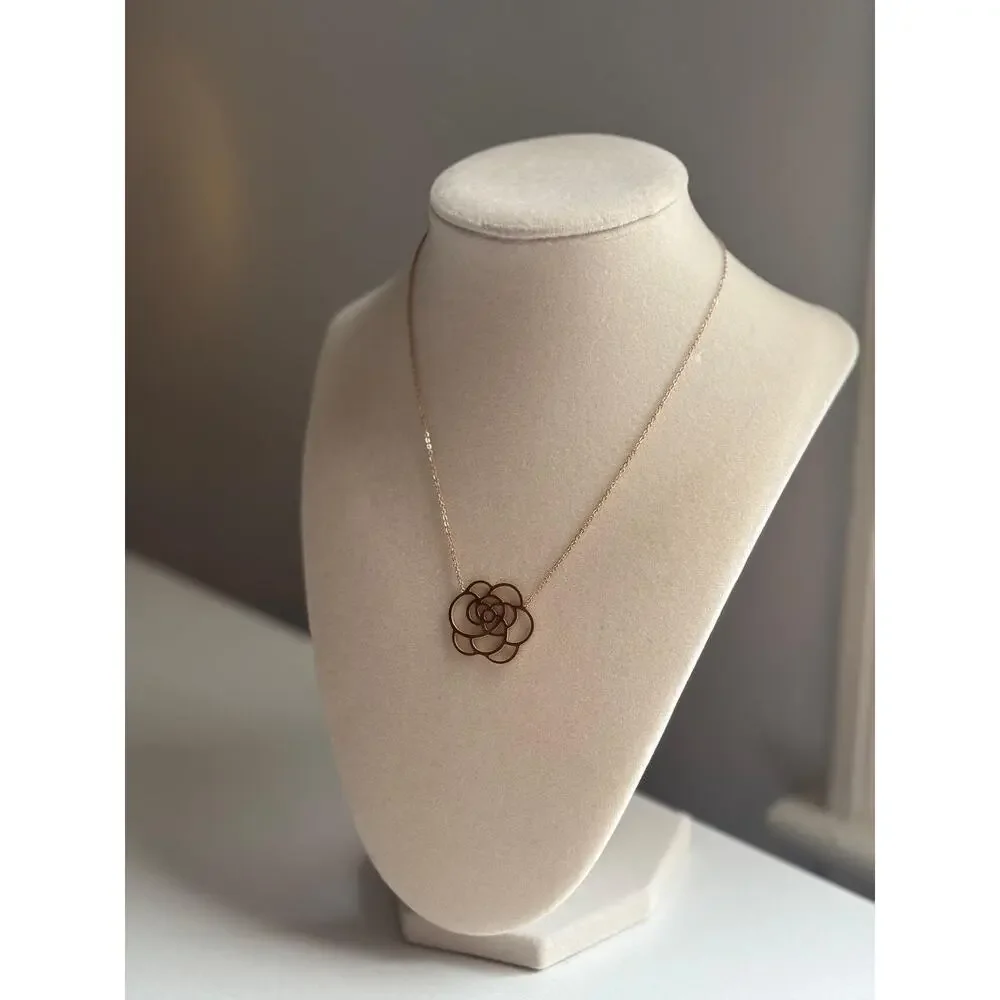 Gold Flower Necklace Rose Pendant Minimal Dainty Floral Elegant Jewelry - Picture 3 of 5